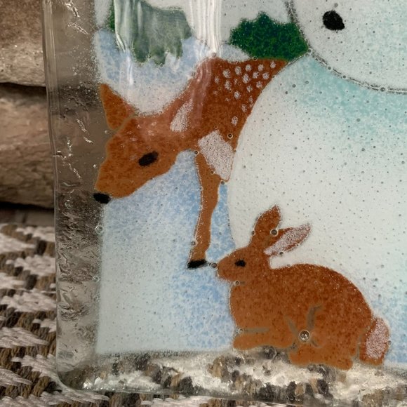 Fused Glass Peggy Karr Snowman Plate Art Platter Dish Winter Christmas Serving - Picture 5 of 9